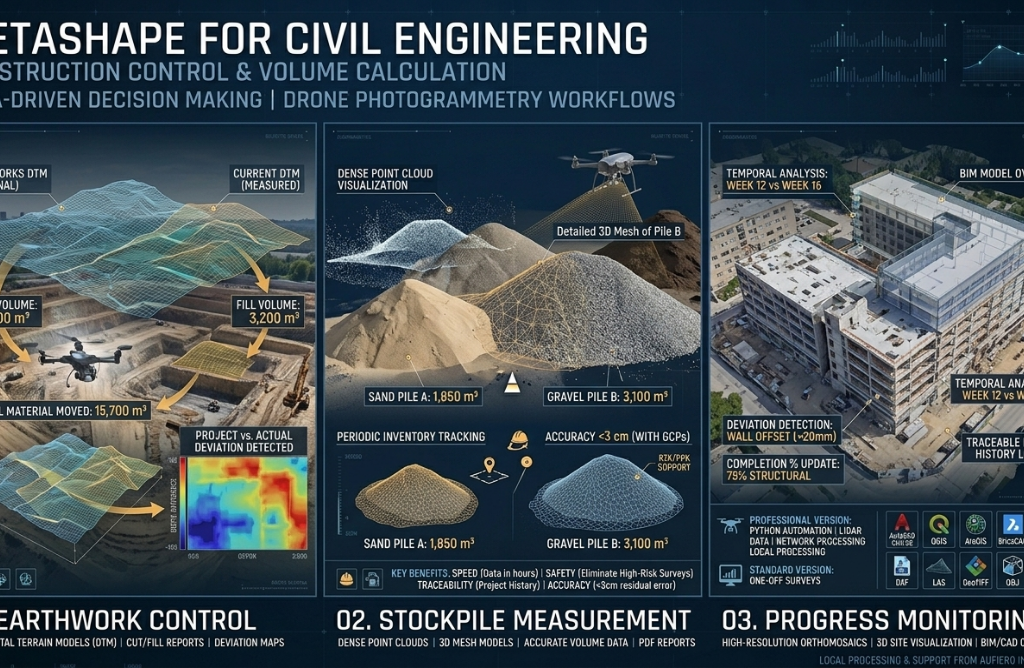Metashape para ingeniería civil: control de obras y volumetría