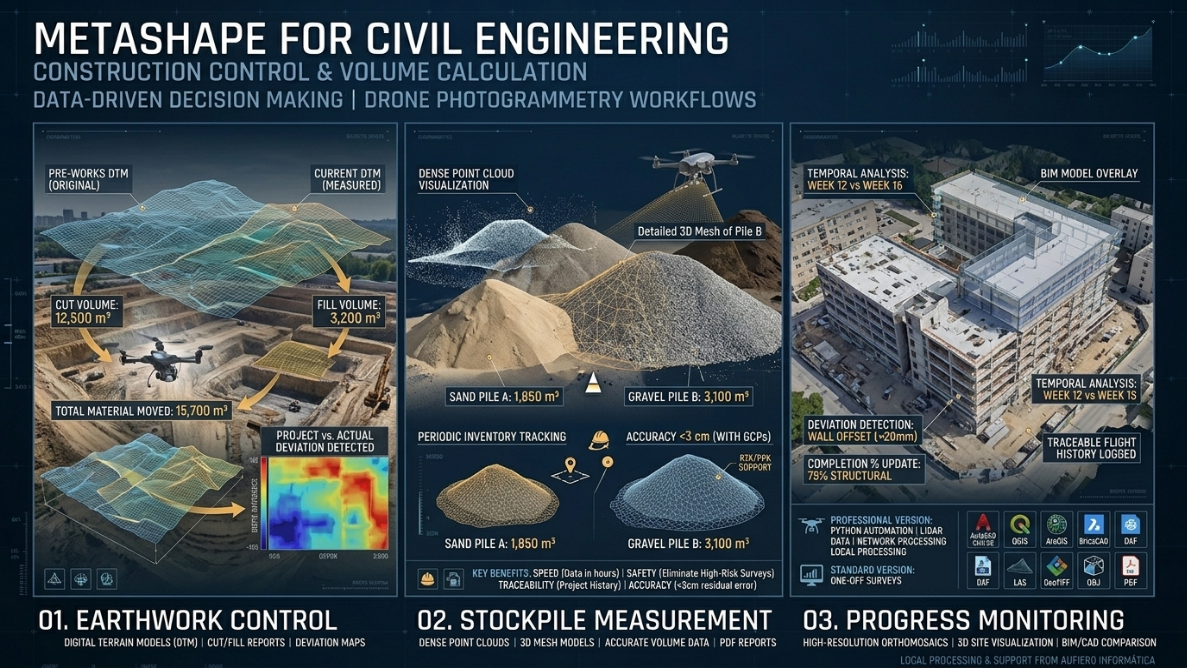 Metashape para ingeniería civil: control de obras y volumetría